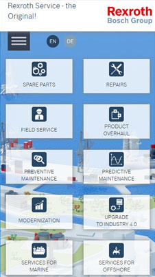 Rexroth Bosch Group Mobileansicht mit Services