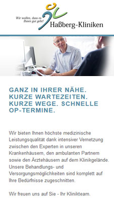 Haßberg Kliniken Mobileansicht der Webseite