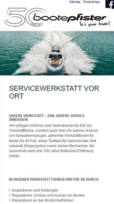 Bootepfister Mobileansicht der Webseite